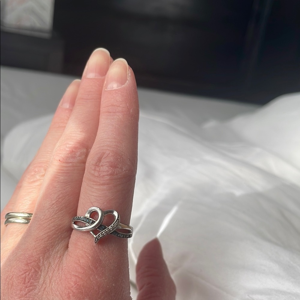 Blue and clear diamond heart ring sterling silver